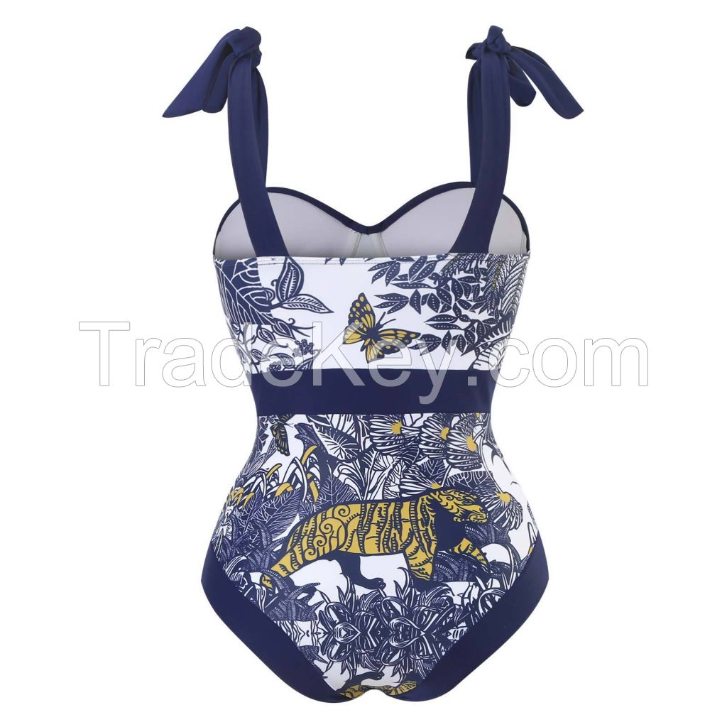 Women Bikini Set Push Up Floral Printed Ruffle Bikinis Strappy Bandage Swimwear Bathing Suit