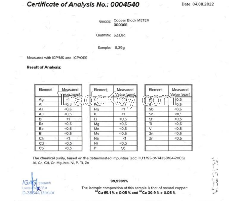 Isotope Ingot Copper