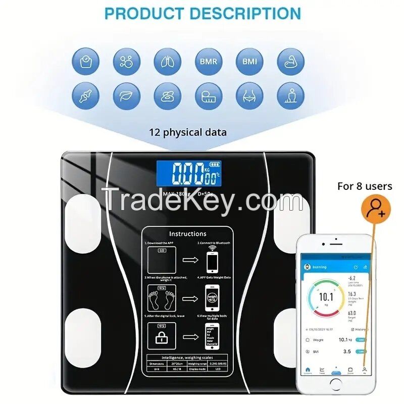 Smart Body Fat Scale Wireless BMI Weight Scale with Body Composition Analyzer