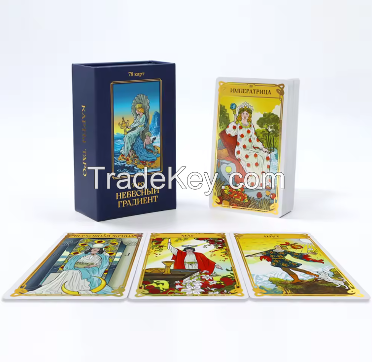 Custom Printed Eco Friendly Book Box Packaging Tarot Cards Russian Language Tarot Gold Foil and Gold Edges Tarot Cards Deck