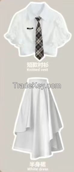 Summer sweet and spicy wind collection white dress niche design Spice Girls advanced long dress slimming two-piece set