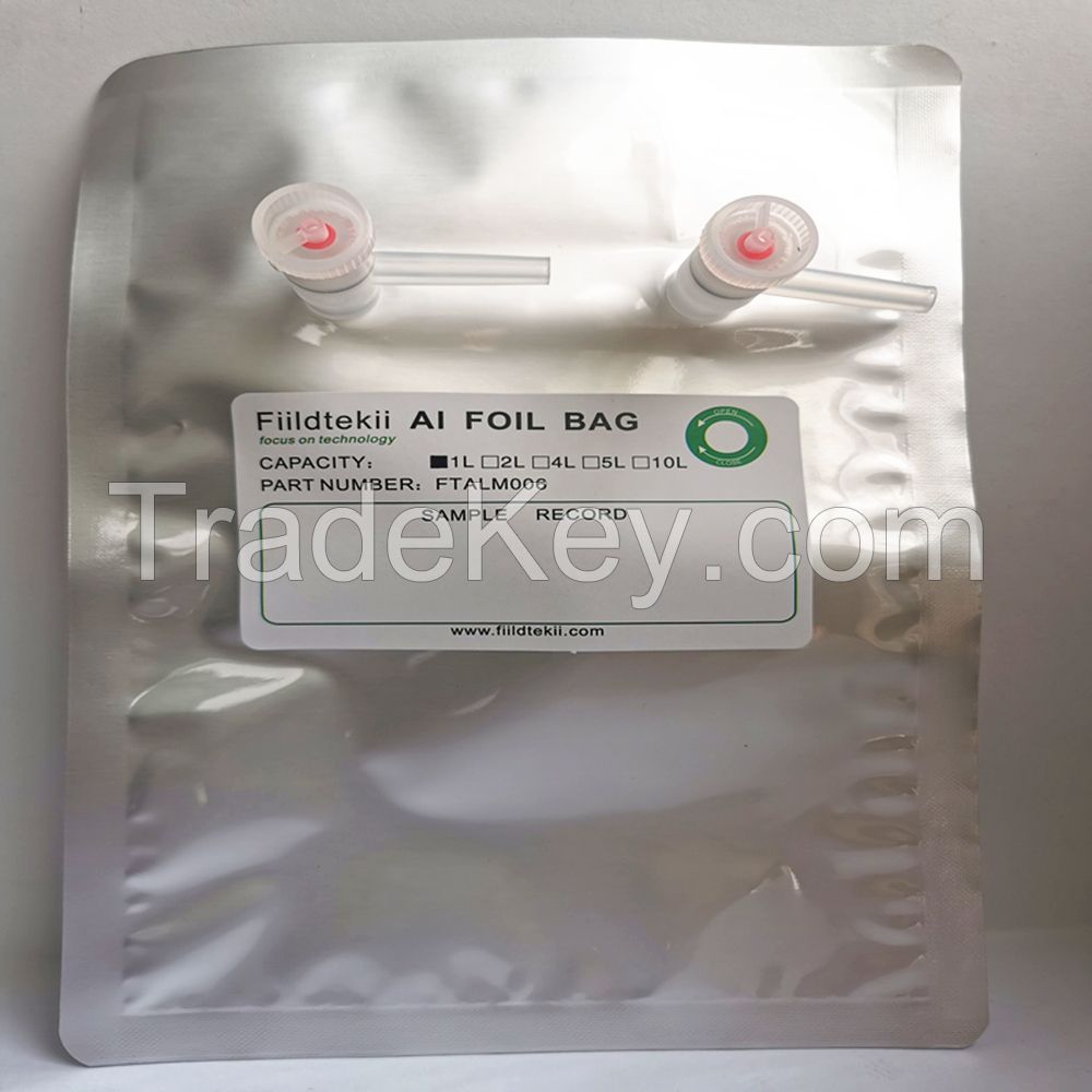 Aluminum Foil PTFE Sample Bag for Vapor, Air and Gas Analysis, Al Foil Composite Film with Dual Polypropylene Fiiting Valves