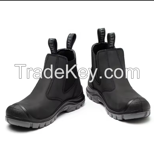 Chelsea no Lace industrial Waterproof leather boots breathable black men steel toe price fashion safety shoes