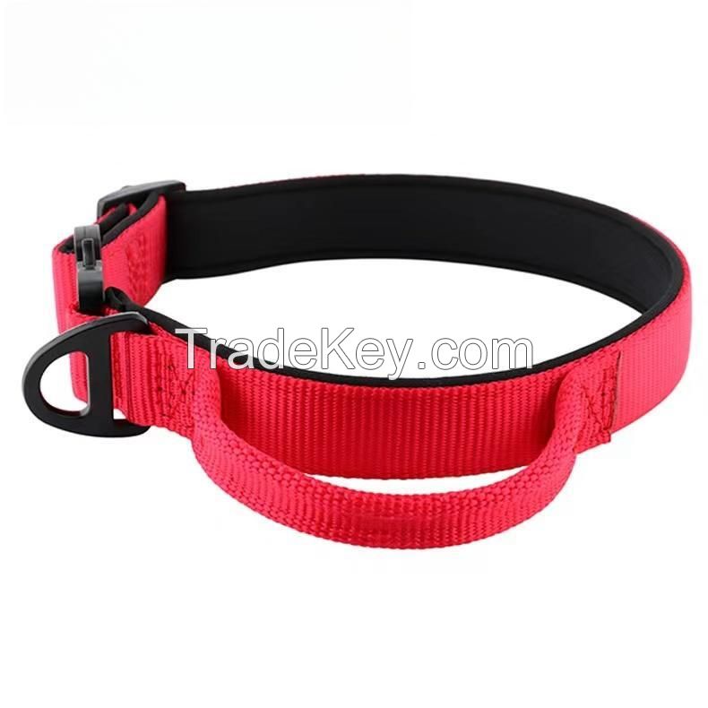 Adjustable Tactical Nylon Pet Training Neoprene Padded Dog Collar with Handle