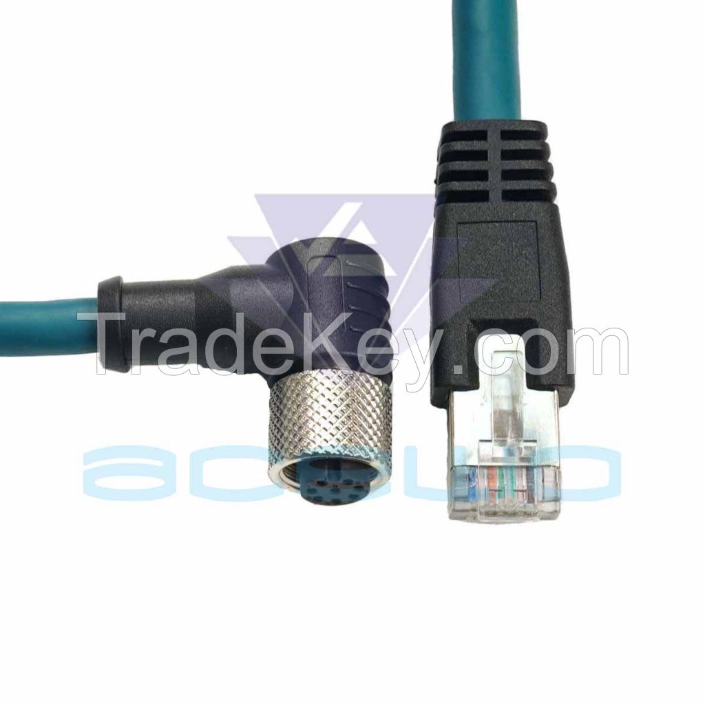 elbow m12 connector cable 4pin to rj45 enthernet gige