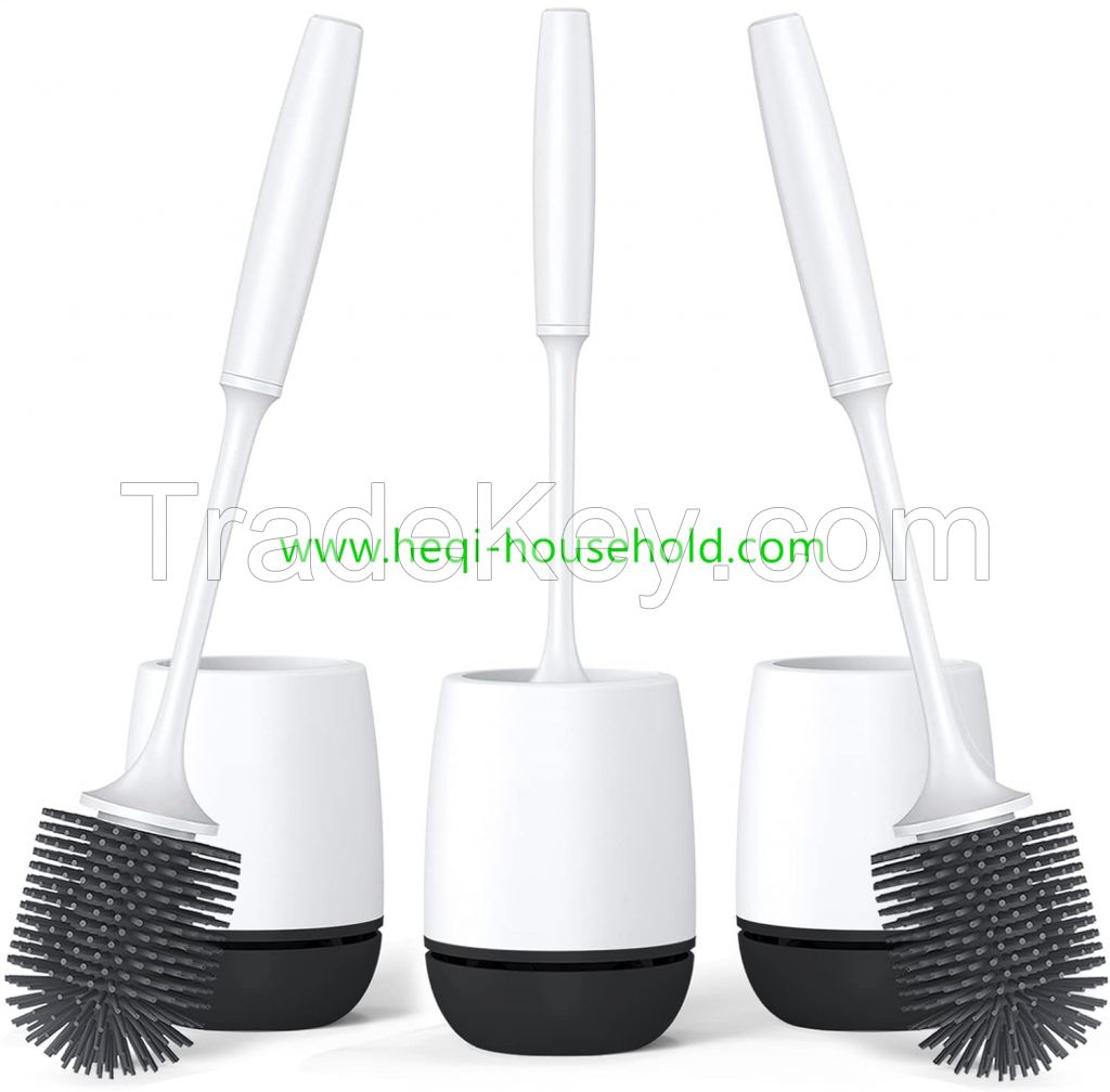 Heqi household Silicone Toilet Brush, Household Toilet Bowl Brush and Holder Set with Ventilated Holder, Toilet Cleaner Brush for Bathroom,Floor Standing &amp; Wall Mounted Toilet Scrubber Without Drilling