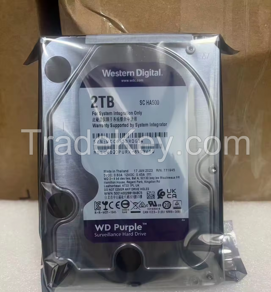 Original Refurbished WD20PURX Purple 2TB SATA 6Gb/s Surveillance HDD 3.5" 64MB Cache 5400 RPM for Surveillance DVR NVR Systems