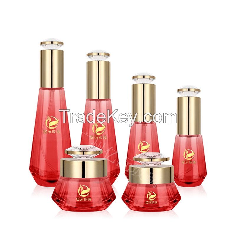 Cosmetic glass set bottle diamond cap