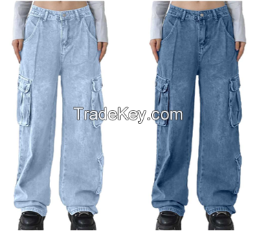 Latest Design Y2K Straight Jeans with cargo Packets