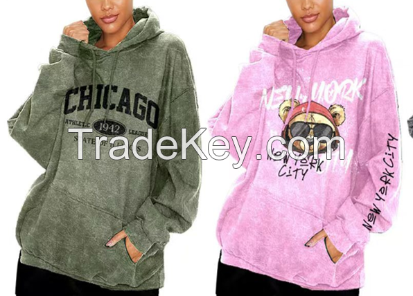 Custom Logo Colorful Pullover Hoodie with Oversized Acid Wash