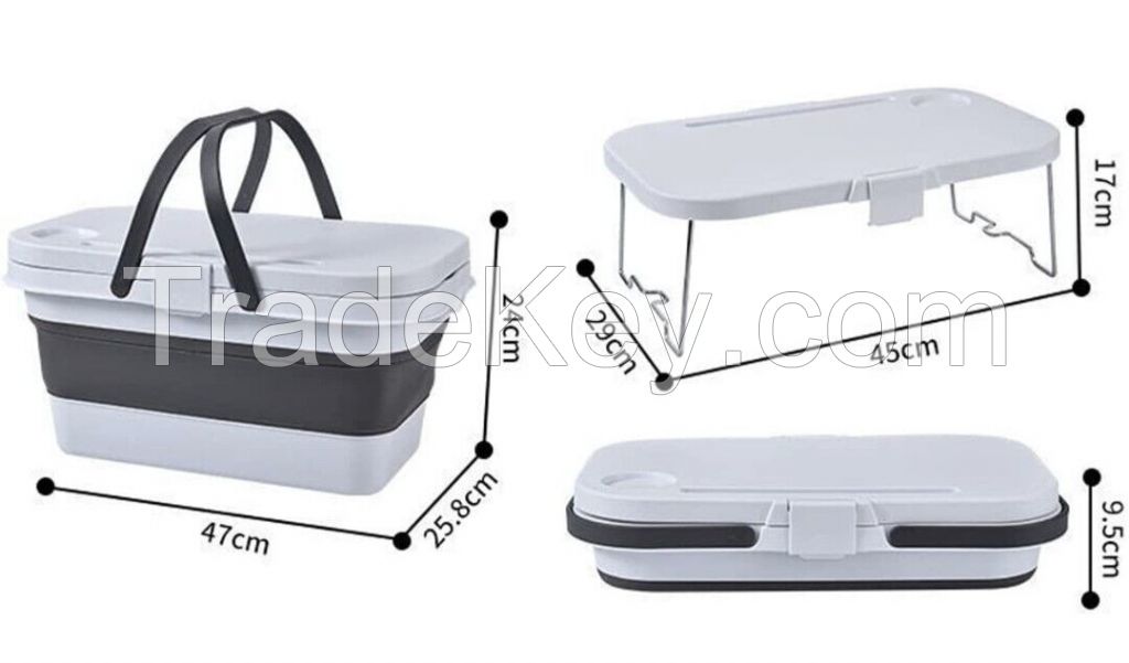 Factory Selling New Arrival Camping Plastic Collapsible Basket with Mini Lightweight Picnic Table 2 in 1