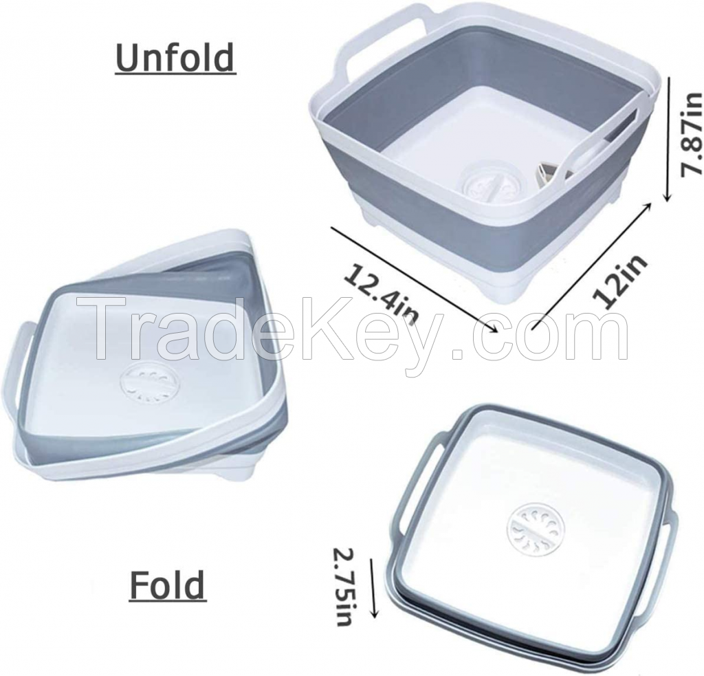 Multifunctional Collapsible Storage Basket Foldable Square Sink Washing Basins with Drain Hole Fruit and Vegetable Washing  Bucket