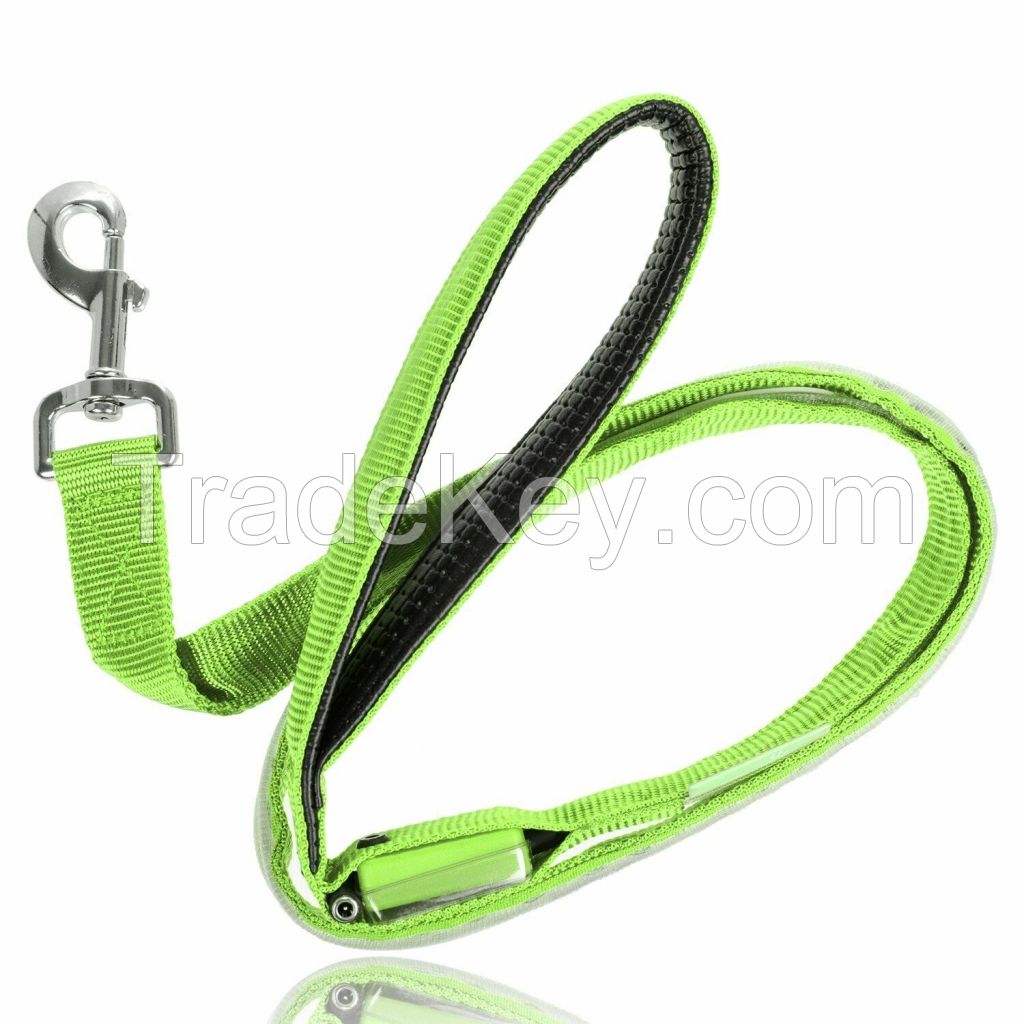 Night Safety Light UP Dog Collar USB Rechargeable Flashing Light Glowing Illuminated Pet Dog leash