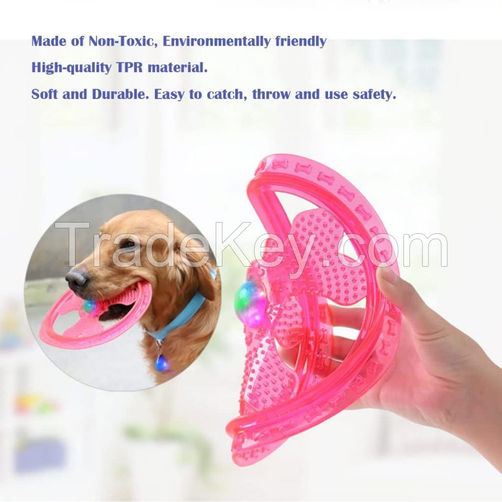 Flying Disc Dog Sport Toy with Flashing LED Lights Plastic Light Up Pet Disk for Ultimate Night Time Play Toy