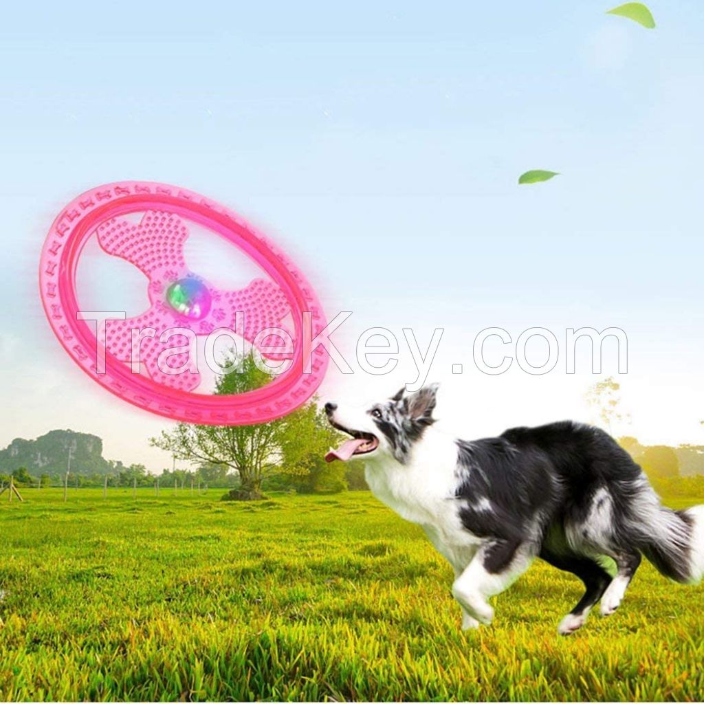 Flying Disc Dog Sport Toy with Flashing LED Lights Plastic Light Up Pet Disk for Ultimate Night Time Play Toy