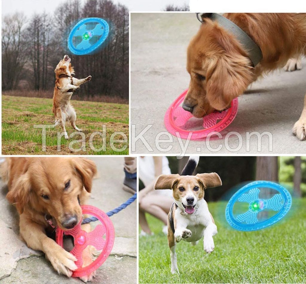 Flying Disc Dog Sport Toy with Flashing LED Lights Plastic Light Up Pet Disk for Ultimate Night Time Play Toy