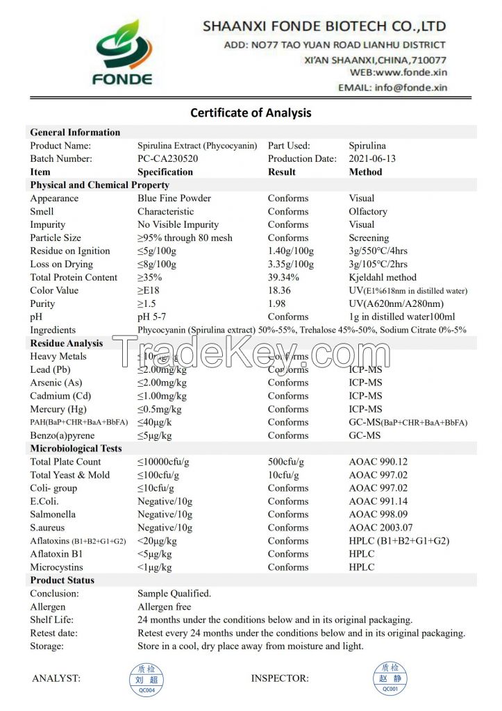 Food Grade Spirulina Extract phycocyanin Powder Spirulina Blue Powder Phycocyanin Price