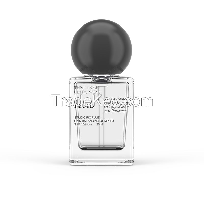 30ml Luxury Liquid Foundation Glass Bottle with Pump and Spherical Lid - Model YB030013