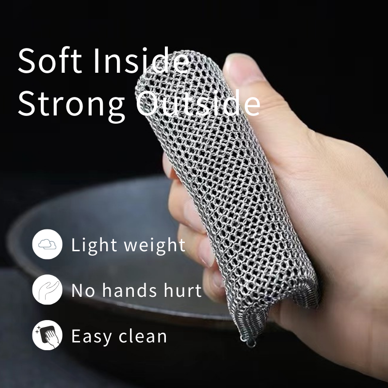 Chainmail Scrubber - Cast Iron Sponge - Metal Scrubber Cast Iron Skillet Cleaner, frying pans, Dutch Oven Cleaning Scrubber