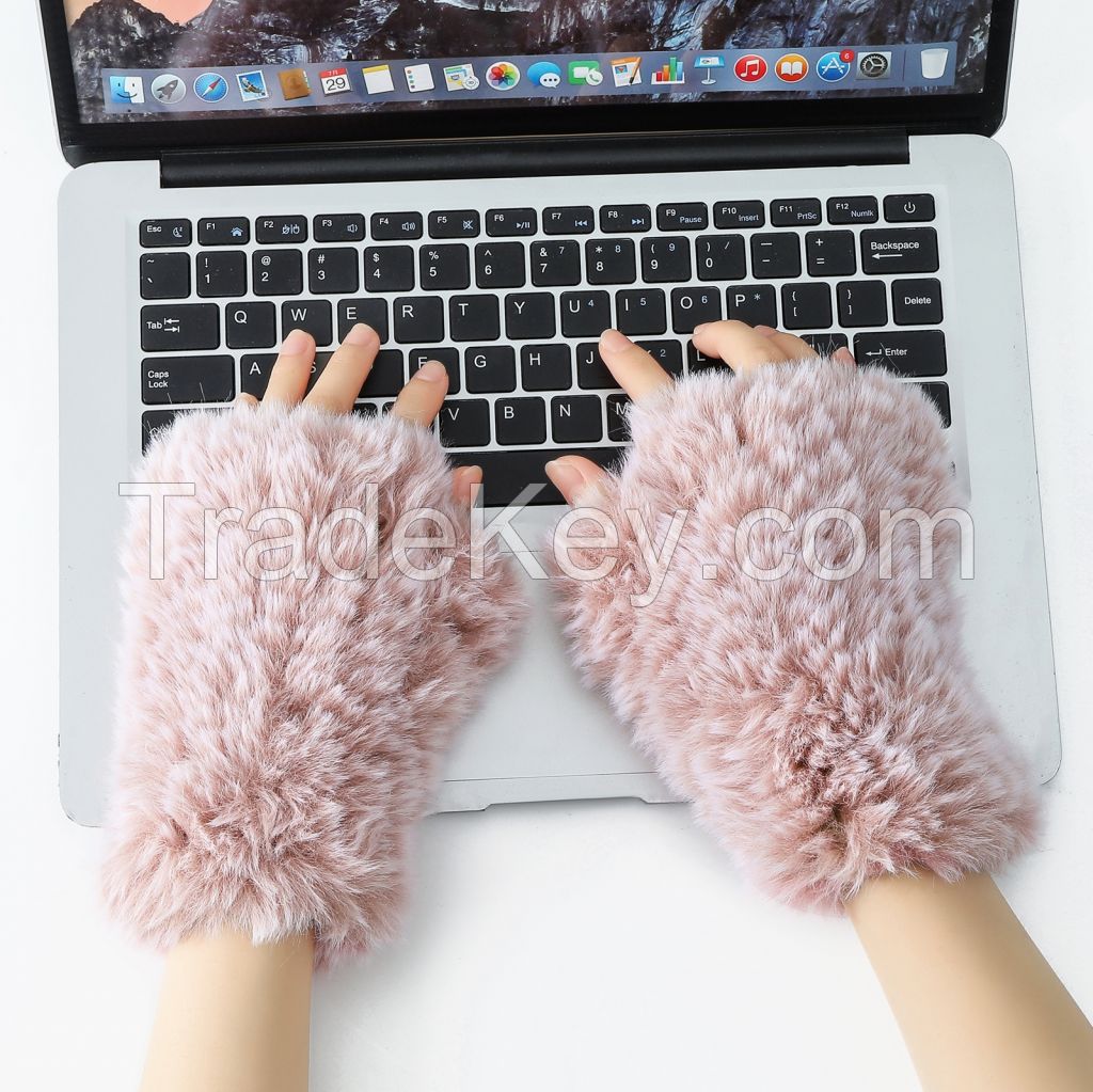 Women Faux Fur Fingerless Gloves - Soft Winter Gloves, Furry Gloves for Women Winter Warm Costume Accessories