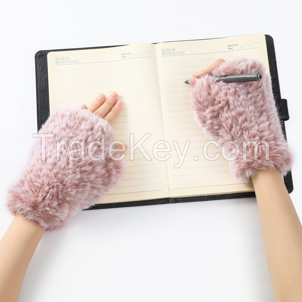 Women Faux Fur Fingerless Gloves - Soft Winter Gloves, Furry Gloves for Women Winter Warm Costume Accessories