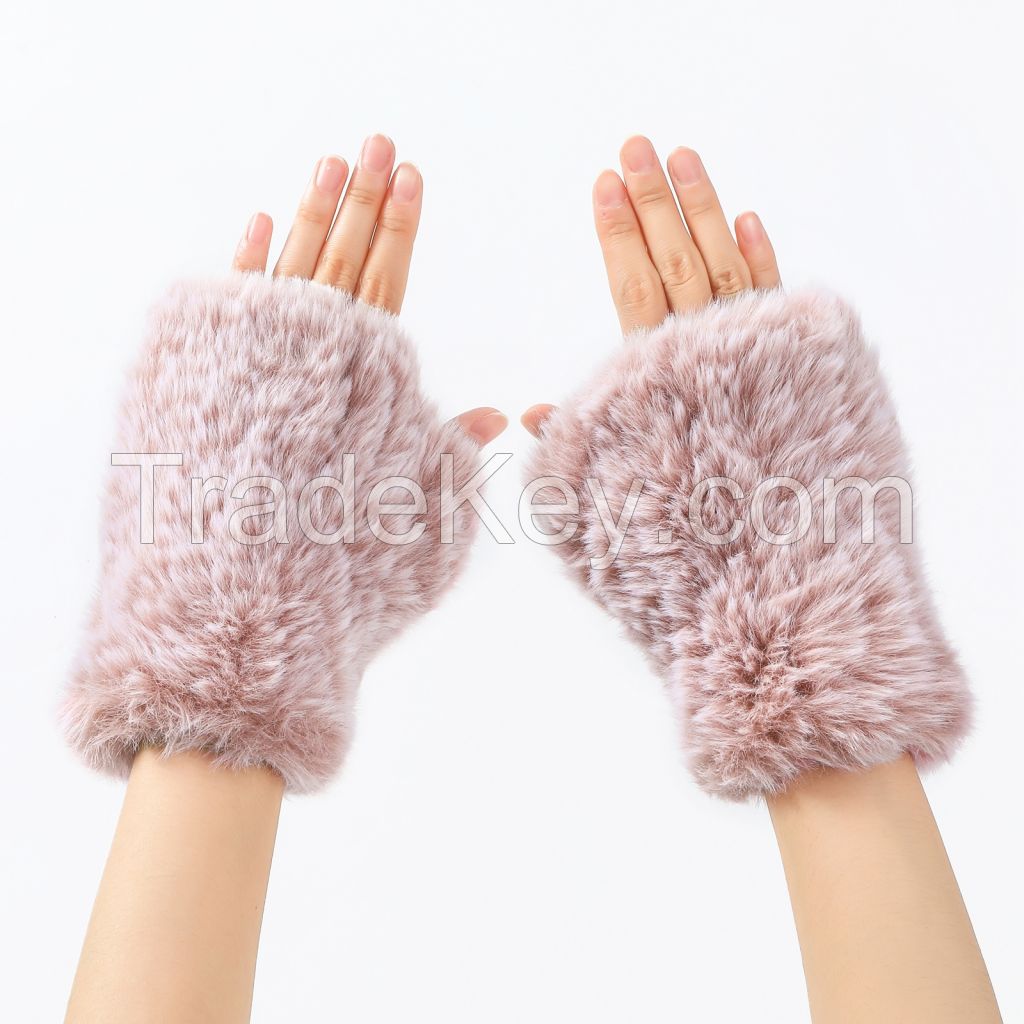 Women Faux Fur Fingerless Gloves - Soft Winter Gloves, Furry Gloves for Women Winter Warm Costume Accessories