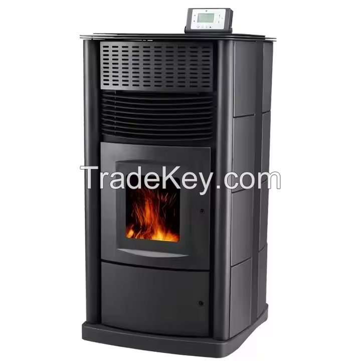 Latest Modern Black Indoor Wood Pellet Fireplace Stove Room Fire Heater Surrounds Heating-Equipment Furniture