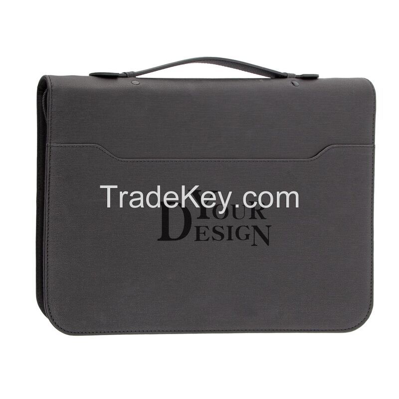 Zippered Leather 4 Ring Binder Padfolio With Calculator