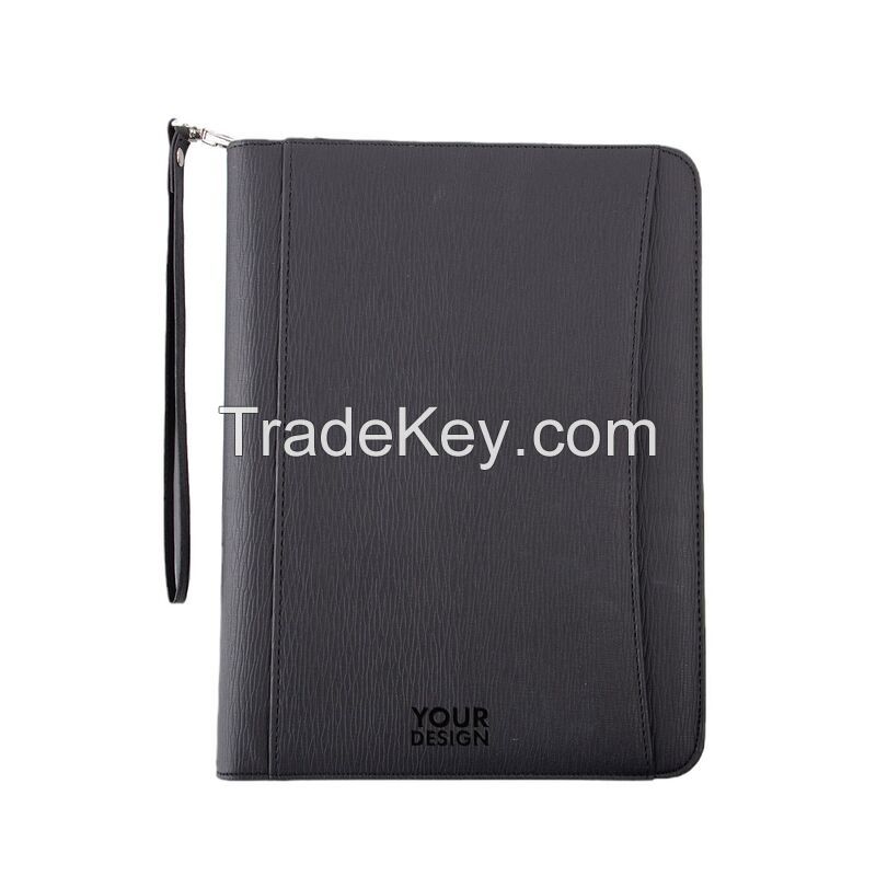 Custom Portable Leather Zipper Portfolio