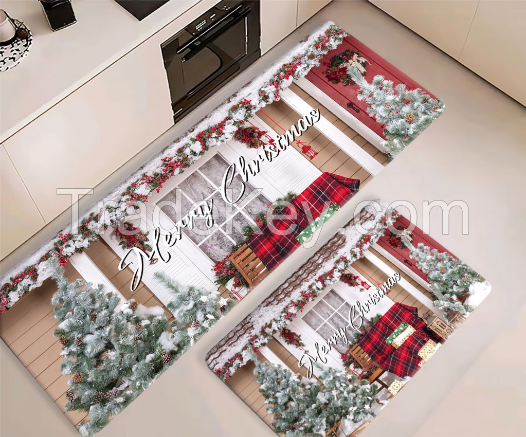 hot selling with elegnat patterns of  PU kitchen mats with christmas patterns