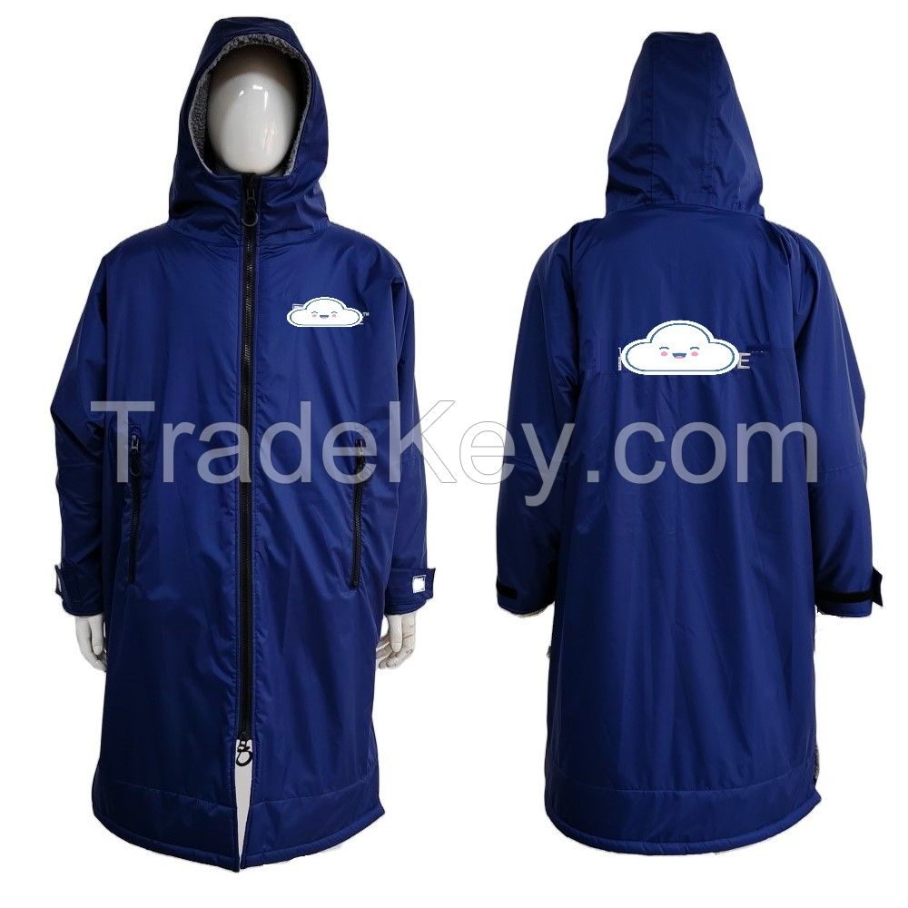 Custom Hood Thicken Lining Warm Oversized Coat Waterproof Changing Robe Windproof Surf Poncho swim parka