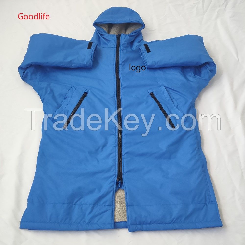 Sherpa fleece lined hooded windbreaker equestrian horse riding winter waterproof warm coat jacket changing robe