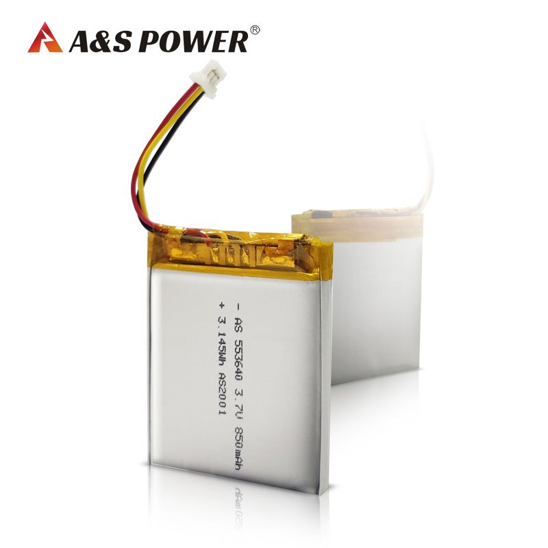 Li-Polymer Battery Rechargeable AS553640 3.7v 850mAh LiPo Battery get UL2054/UL1642/CB/KC/CE/CCC/UN38.3/WERCS Certified