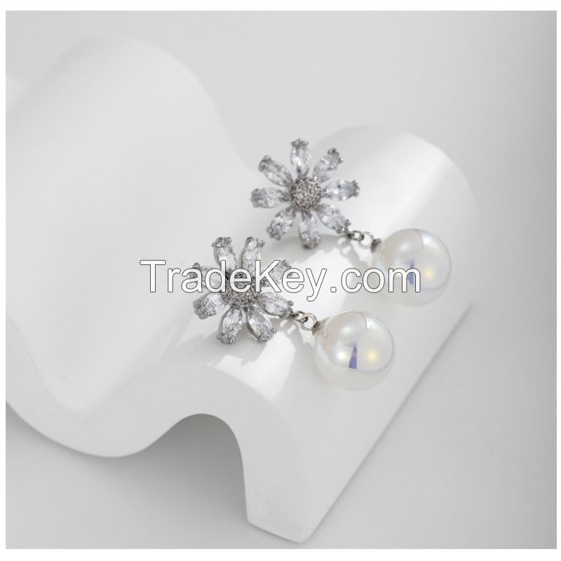 small chrysanthemum zircon earrings
