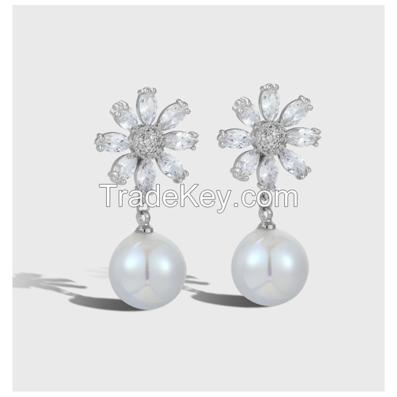 small chrysanthemum zircon earrings