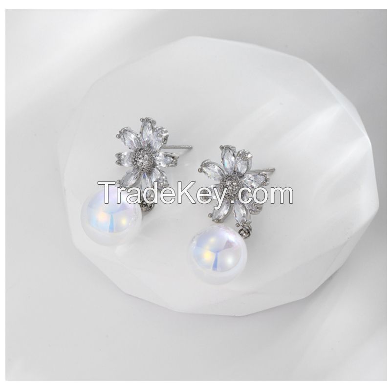small chrysanthemum zircon earrings