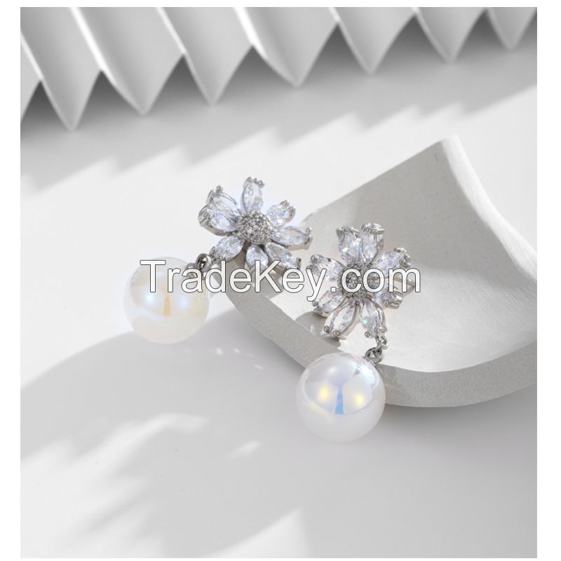 small chrysanthemum zircon earrings