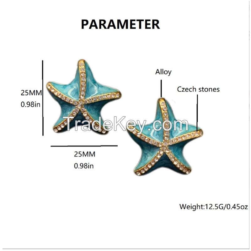 Wenyi diamond oil-dripping enamel starfish earrings