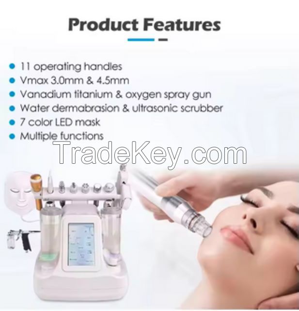 9 in 1 Small Bubble Vertical Hydra Dermabrasion Oxygen Facial Rejuvenation Machines 6 Heads Ultra Micro Bubble Cleaner Sink Peel