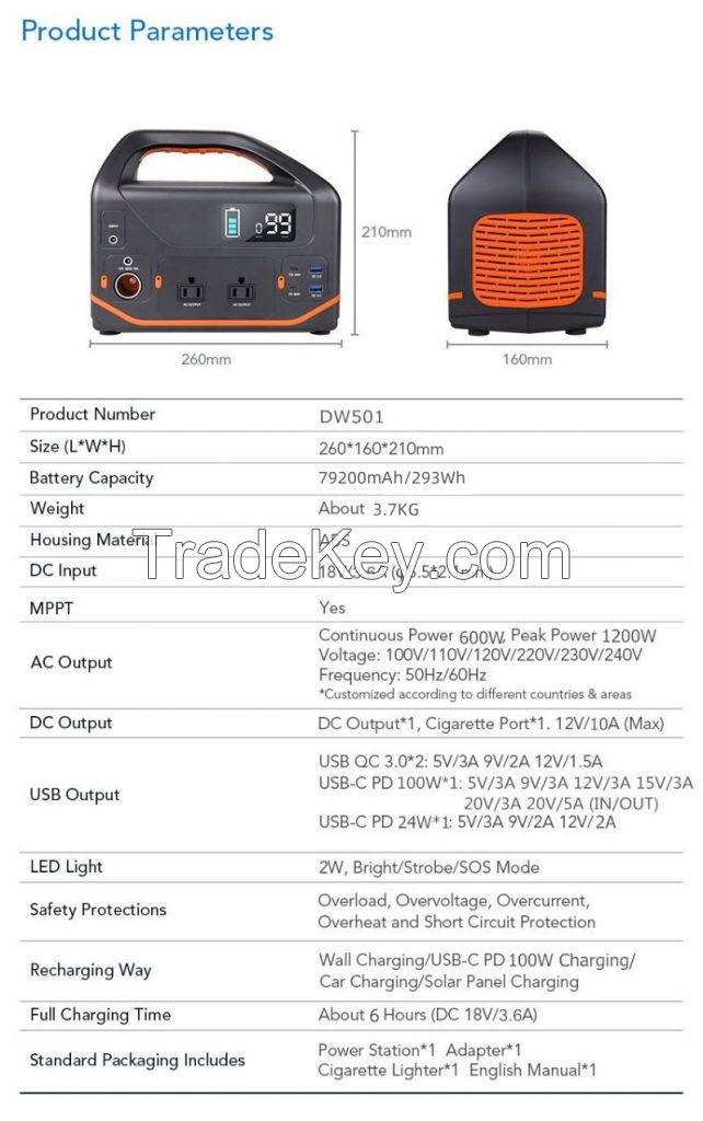 Manufacturer Direct Real Capacity 555Wh Portable Solar Power Station 500W 600W