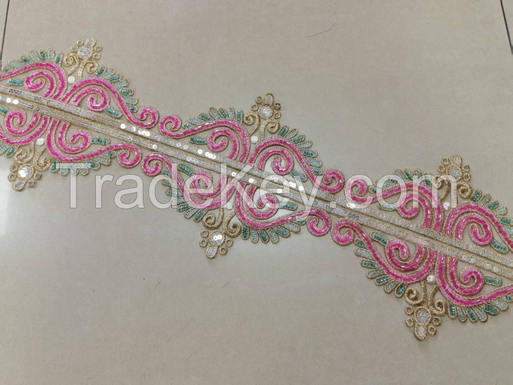 Q.HELM 10 Yards Coloful Flower Lace Trim Ribbon Floral Applique Embroidered Fabric for Women Muslim Moroccan Floral Maxi Kaftan Dress Arabic Islamic Dubai Robe Ramadan Prayer Clothes