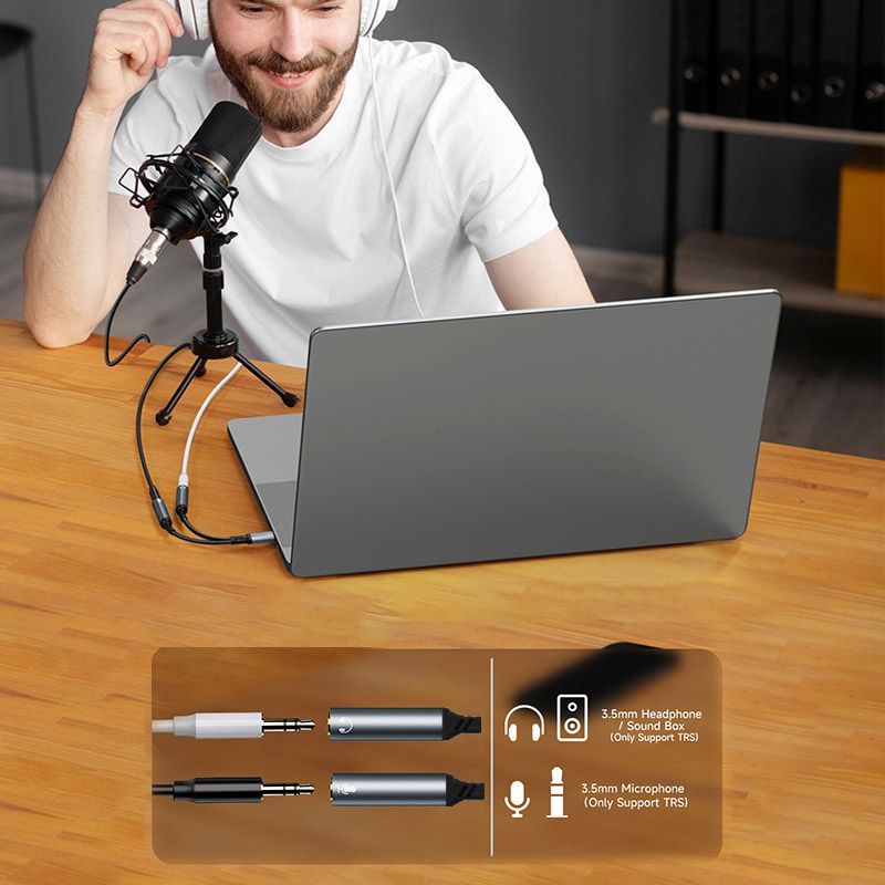 TYPE-C Headphone Splitter Cable - Y-Type 1-to-2 Audio Cable, Universal for Microphone and Headphone, Supports Recording and Music Listening