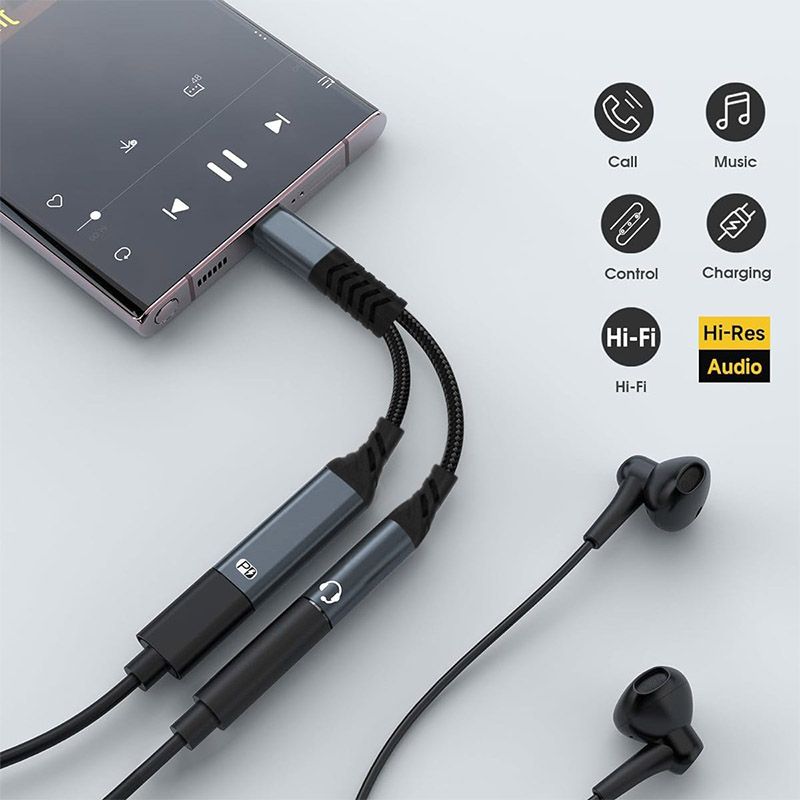 TYPE-C Splitter Cable - 1-to-2 Headphone Audio Y-Cable, Compatible with Major Mobile Phones, Tablets and Computers