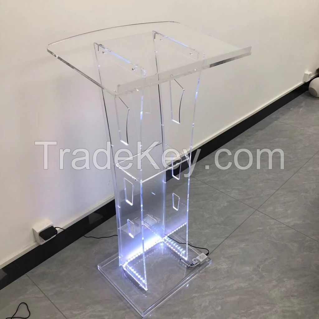Acrylic podium for conferences  School event lectern stand  LED illuminated church pulpit  LED lectern for conferences durable podium display portable lectern stand removable display rack eco-friendly podium stand Acrylic lectern stand