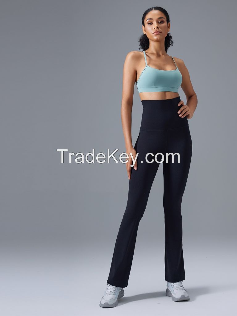 High-Waisted Bootcut Yoga Pants with Foldable Waistband D25102
