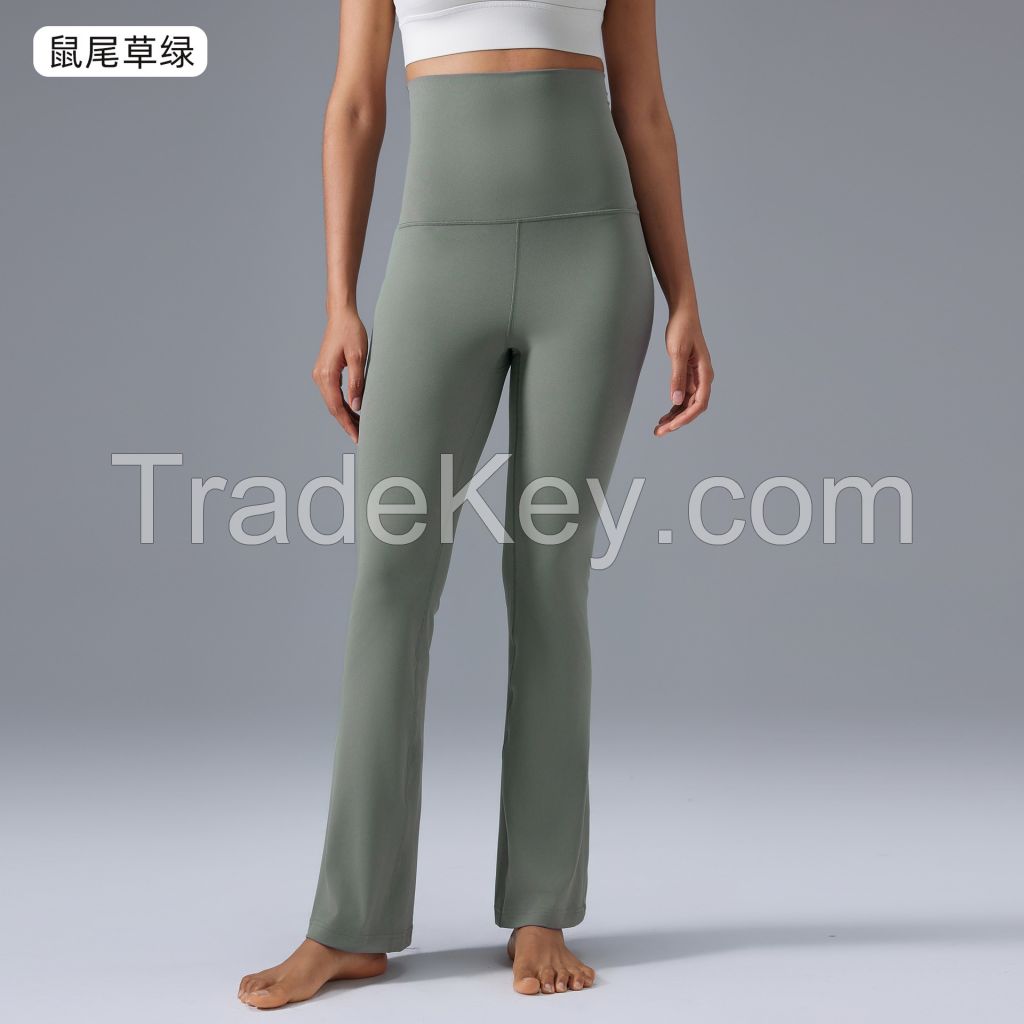 High-Waisted Bootcut Yoga Pants with Foldable Waistband D25102