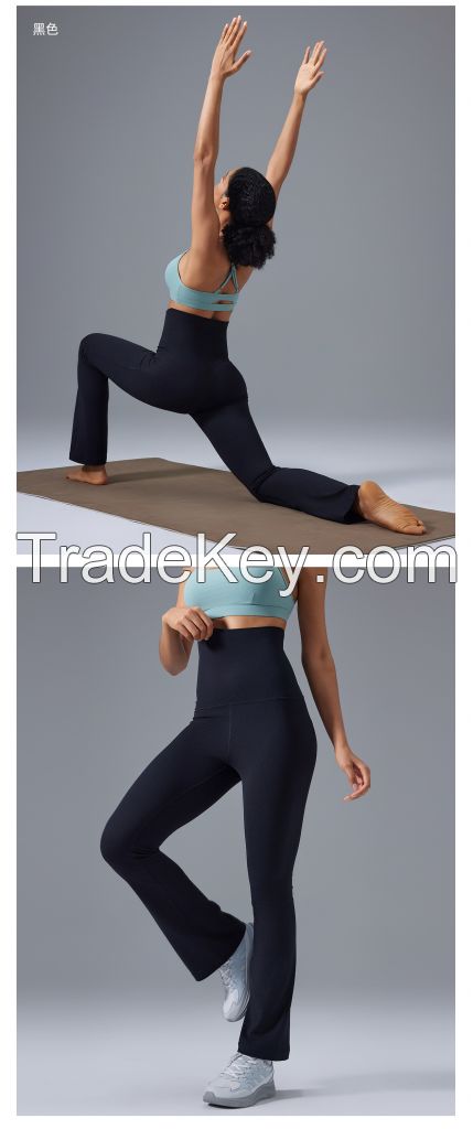 High-Waisted Bootcut Yoga Pants with Foldable Waistband D25102
