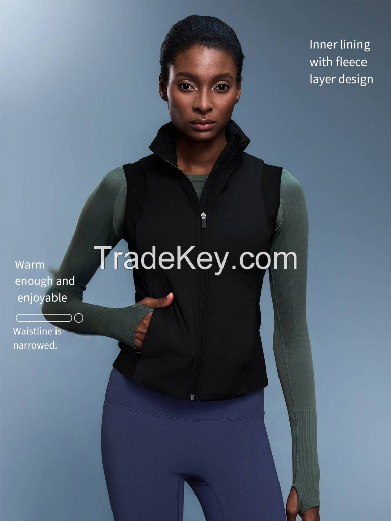 Women's Stand Collar Vest - Lightweight Fleece Lined Sleeveless Jacket D25122