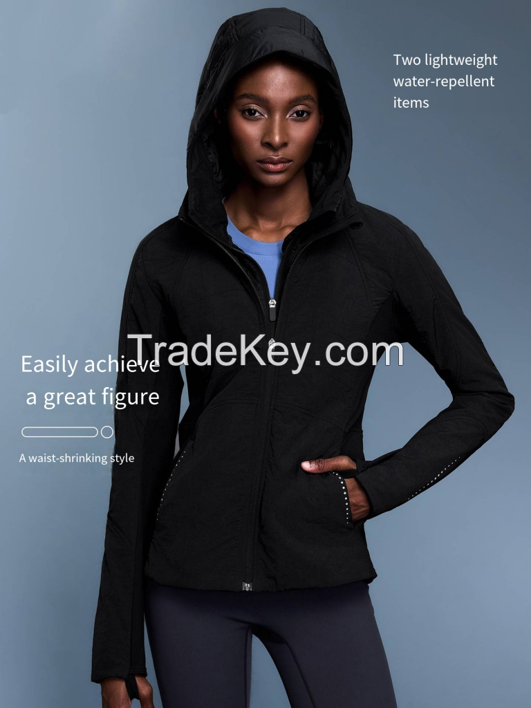 Women's Fake Two-Piece Hooded Coat - Water-Resistant Waisted Jacket D25120