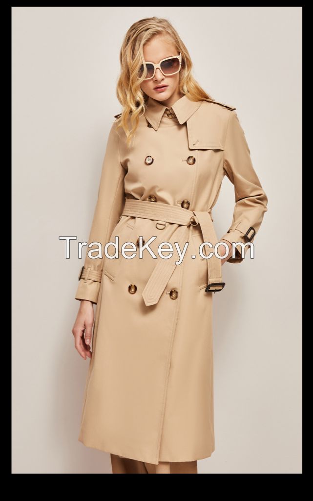 Classic Gabardine Trench Coat - British-Inspired Belted Trench Coat 2F6183#